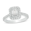 Thumbnail Image 1 of Previously Owned - Vera Wang Love Collection 1-1/3 CT. T.W. Emerald-Cut Diamond Double Frame Engagement Ring in 14K White Gold