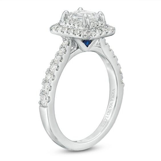 Previously Owned - Vera Wang Love Collection 1-1/3 CT. T.w. Emerald-Cut Diamond Double Frame Engagement Ring in 14K White Gold