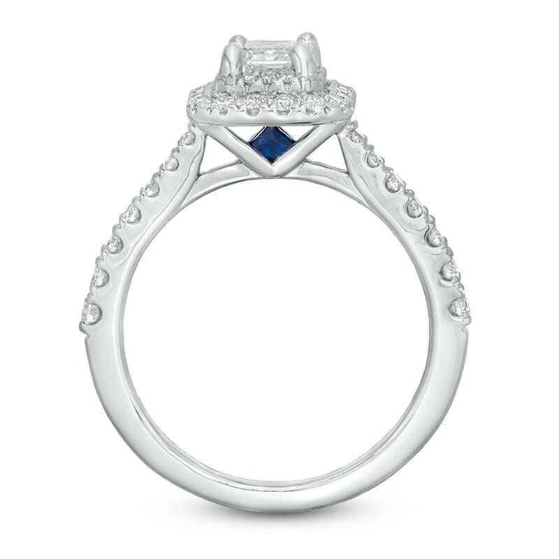 Main Image 3 of Previously Owned - Vera Wang Love Collection 1-1/3 CT. T.W. Emerald-Cut Diamond Double Frame Engagement Ring in 14K White Gold
