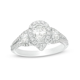 Previously Owned - 1-1/5 CT. T.W. Pear-Shaped Diamond Past Present Future® Frame Engagement Ring in 14K White Gold