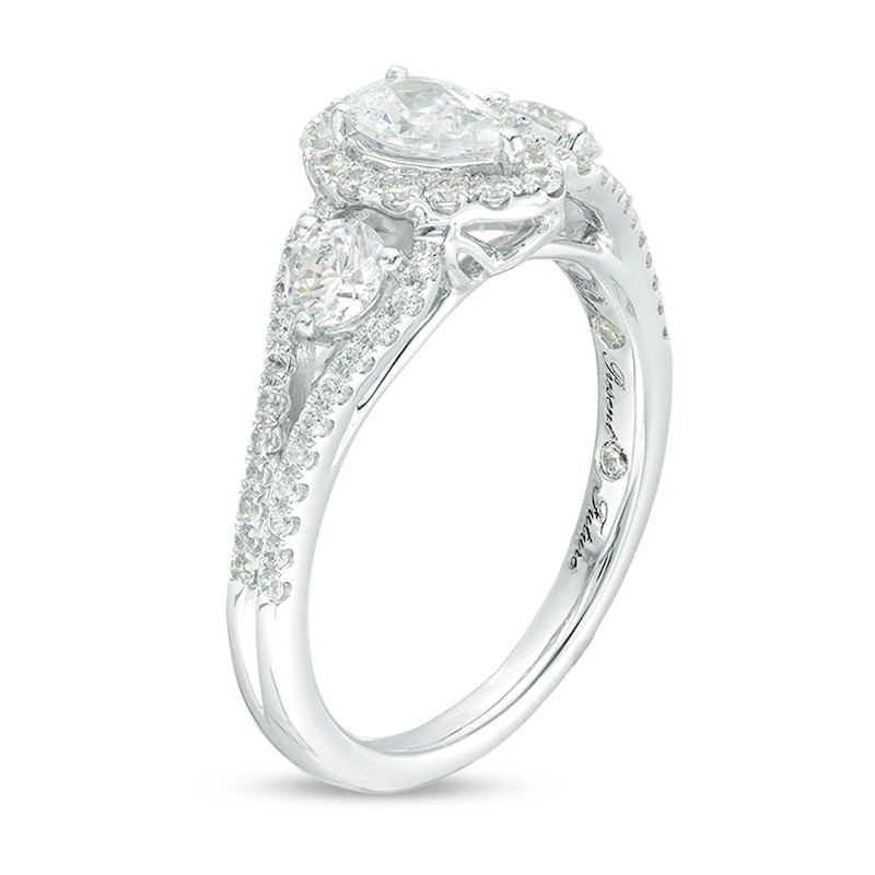 Main Image 2 of Previously Owned - 1-1/5 CT. T.W. Pear-Shaped Diamond Past Present Future® Frame Engagement Ring in 14K White Gold