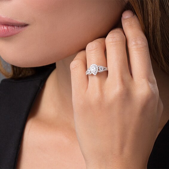 Previously Owned - 1-1/5 CT. T.w. Pear-Shaped Diamond Past Present FutureÂ® Frame Engagement Ring in 14K White Gold