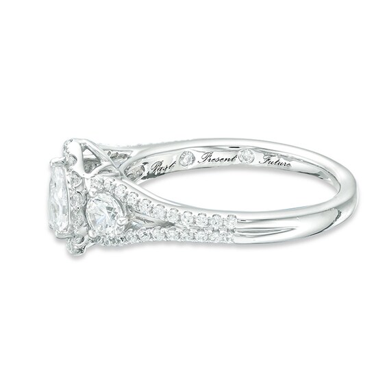 Previously Owned - 1-1/5 CT. T.w. Pear-Shaped Diamond Past Present FutureÂ® Frame Engagement Ring in 14K White Gold