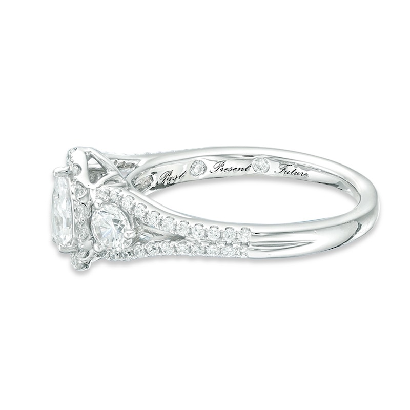 Main Image 4 of Previously Owned - 1-1/5 CT. T.W. Pear-Shaped Diamond Past Present Future® Frame Engagement Ring in 14K White Gold