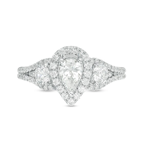Previously Owned - 1-1/5 CT. T.w. Pear-Shaped Diamond Past Present FutureÂ® Frame Engagement Ring in 14K White Gold