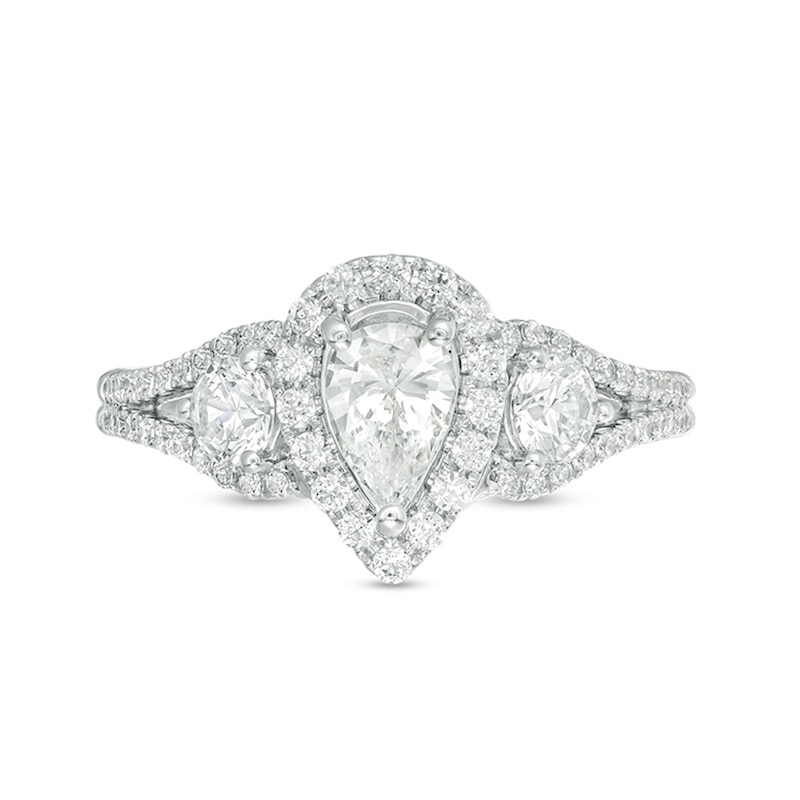 Main Image 5 of Previously Owned - 1-1/5 CT. T.W. Pear-Shaped Diamond Past Present Future® Frame Engagement Ring in 14K White Gold