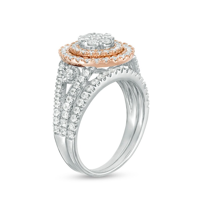 Main Image 2 of Previously Owned - 1-1/5 CT. T.W. Composite Diamond Double Frame Bridal Set in 10K Two-Tone Gold