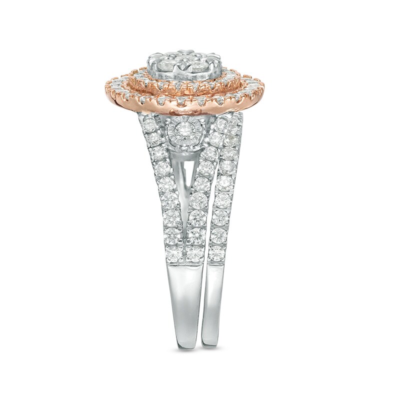 Main Image 4 of Previously Owned - 1-1/5 CT. T.W. Composite Diamond Double Frame Bridal Set in 10K Two-Tone Gold
