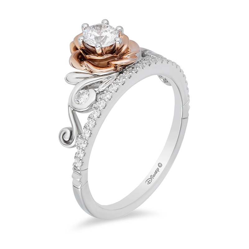 Previously Owned - Enchanted Disney Belle 1/2 CT. T.W. Diamond Rose Tiara Engagement Ring in 14K Two-Tone Gold