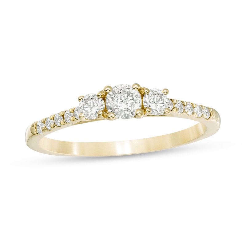 Main Image 1 of Previously Owned - 1/2 CT. T.W. Diamond Past Present Future® Engagement Ring in 10K Gold