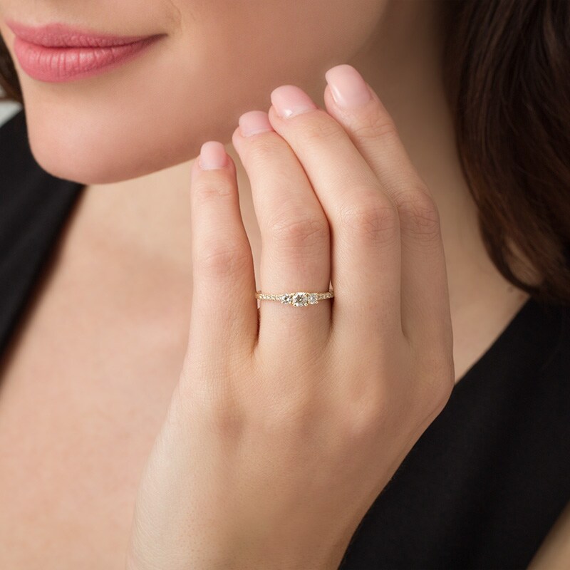 Main Image 3 of Previously Owned - 1/2 CT. T.W. Diamond Past Present Future® Engagement Ring in 10K Gold