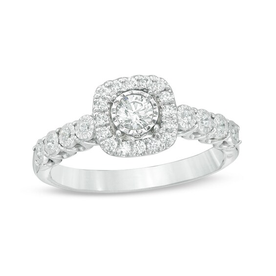 Previously Owned - 3/8 CT. T.w. Diamond Cushion Frame Engagement Ring in 10K White Gold