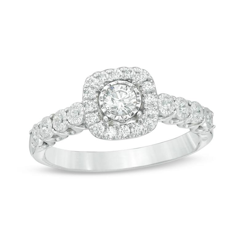 Main Image 1 of Previously Owned - 3/8 CT. T.W. Diamond Cushion Frame Engagement Ring in 10K White Gold