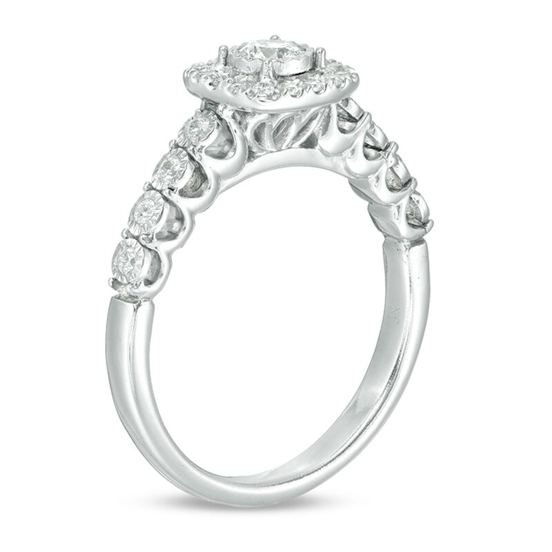 Main Image 2 of Previously Owned - 3/8 CT. T.W. Diamond Cushion Frame Engagement Ring in 10K White Gold