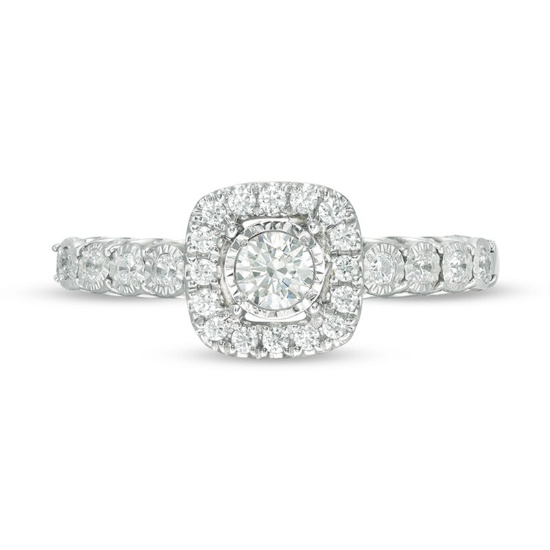 Main Image 6 of Previously Owned - 3/8 CT. T.W. Diamond Cushion Frame Engagement Ring in 10K White Gold
