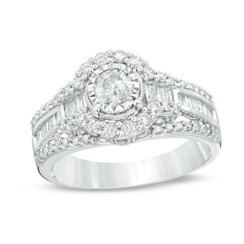 Previously Owned - 1 CT. T.W. Diamond Frame Multi-Row Engagement Ring in 10K White Gold