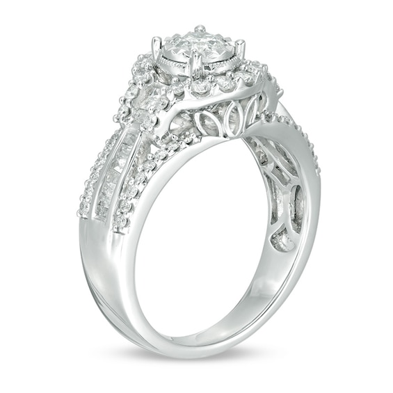 Previously Owned - 1 CT. T.w. Diamond Frame Multi-Row Engagement Ring in 10K White Gold