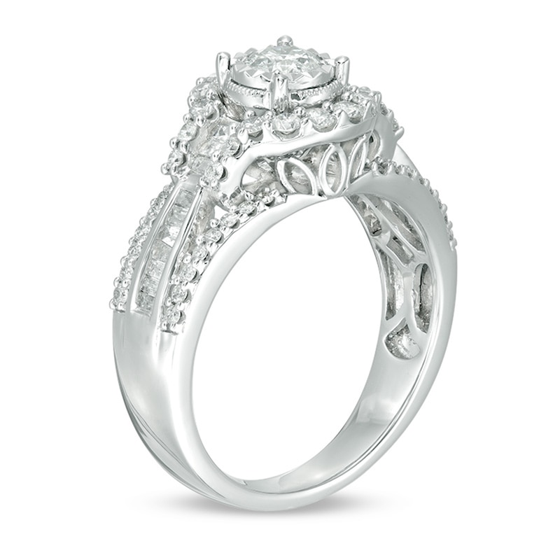 Previously Owned - 1 CT. T.W. Diamond Frame Multi-Row Engagement Ring in 10K White Gold