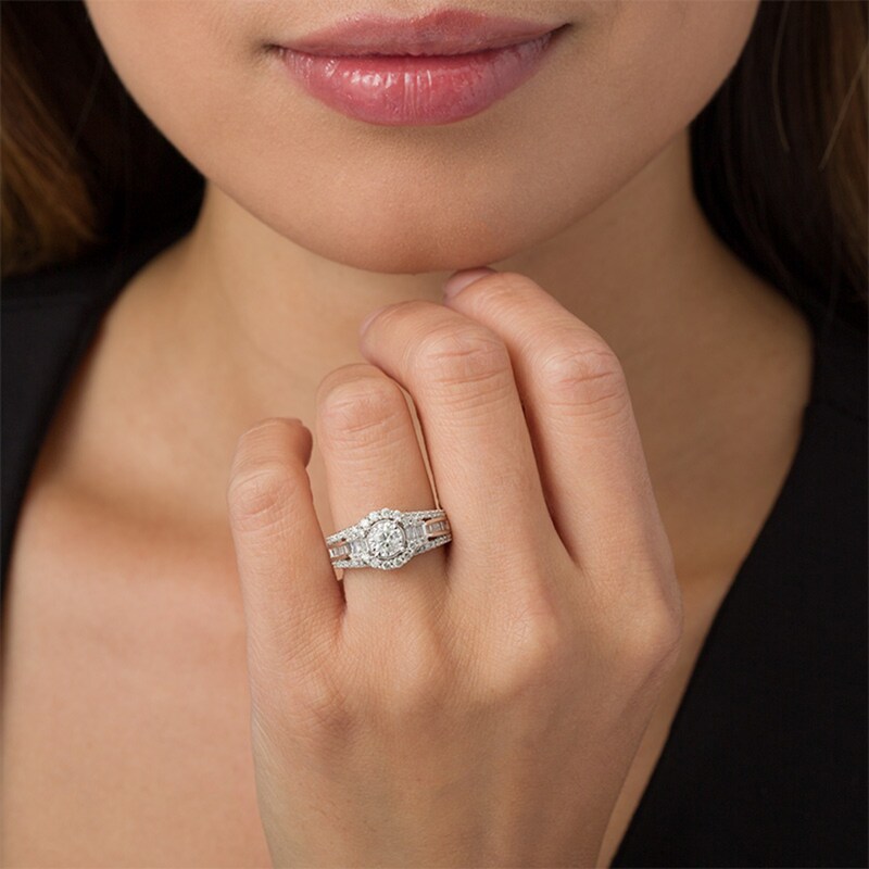 Main Image 3 of Previously Owned - 1 CT. T.W. Diamond Frame Multi-Row Engagement Ring in 10K White Gold