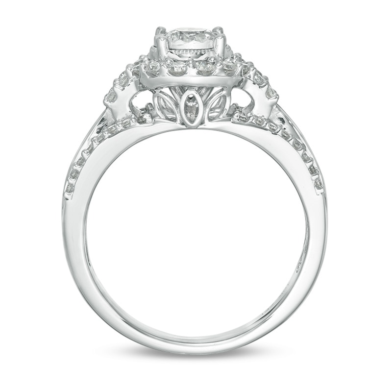Previously Owned - 1 CT. T.W. Diamond Frame Multi-Row Engagement Ring in 10K White Gold