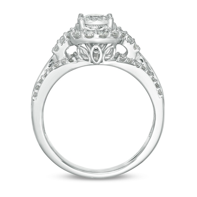 Main Image 5 of Previously Owned - 1 CT. T.W. Diamond Frame Multi-Row Engagement Ring in 10K White Gold