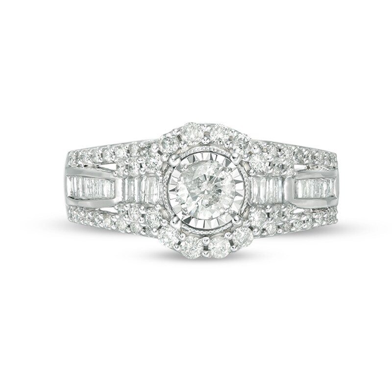 Main Image 6 of Previously Owned - 1 CT. T.W. Diamond Frame Multi-Row Engagement Ring in 10K White Gold