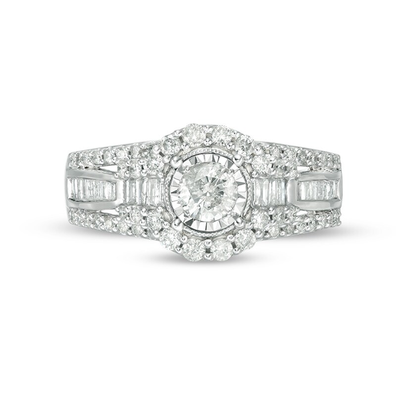 Previously Owned - 1 CT. T.W. Diamond Frame Multi-Row Engagement Ring in 10K White Gold