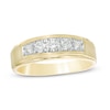 Thumbnail Image 1 of Previously Owned - Men's 1/2 CT. T.W. Diamond Five Stone Beveled-Edge Satin Wedding Band in 10K Gold