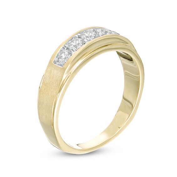 Previously Owned - 1/2 CT. T.w. Diamond Five Stone Beveled-Edge Satin Wedding Band in 10K Gold