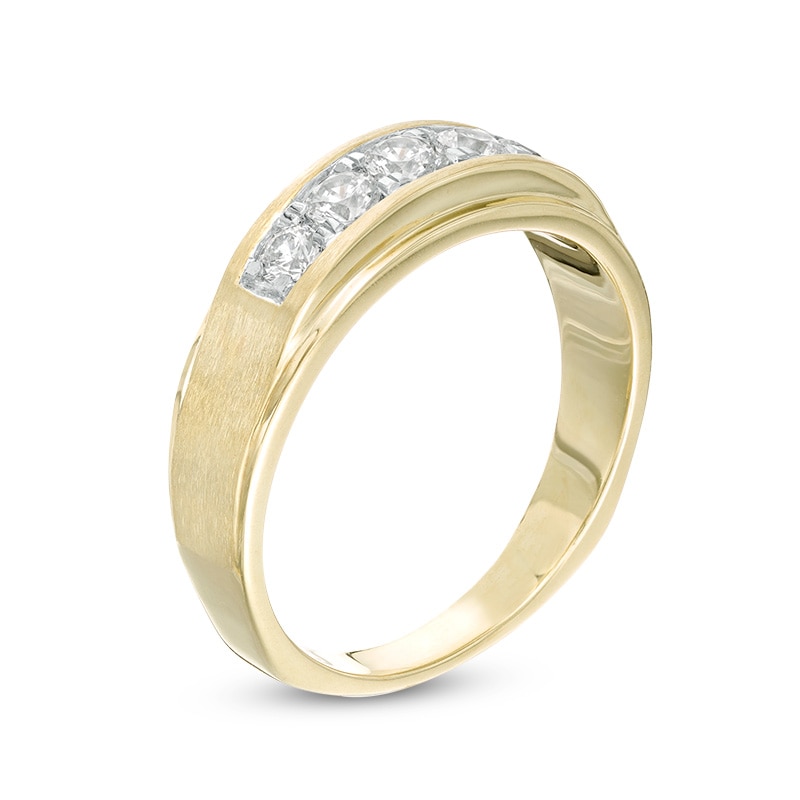 Main Image 2 of Previously Owned - Men's 1/2 CT. T.W. Diamond Five Stone Beveled-Edge Satin Wedding Band in 10K Gold