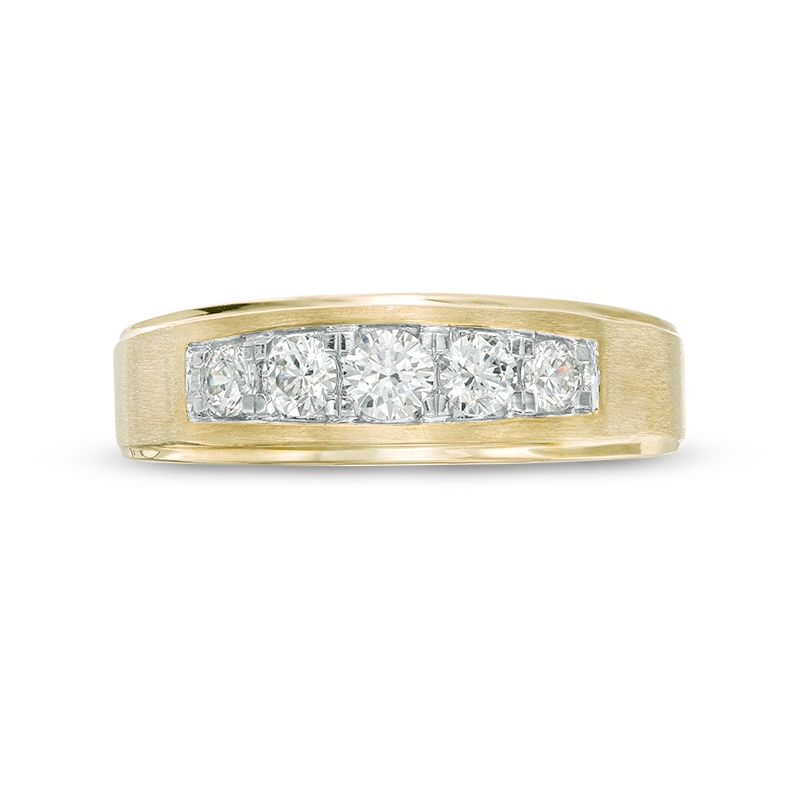 Main Image 3 of Previously Owned - Men's 1/2 CT. T.W. Diamond Five Stone Beveled-Edge Satin Wedding Band in 10K Gold