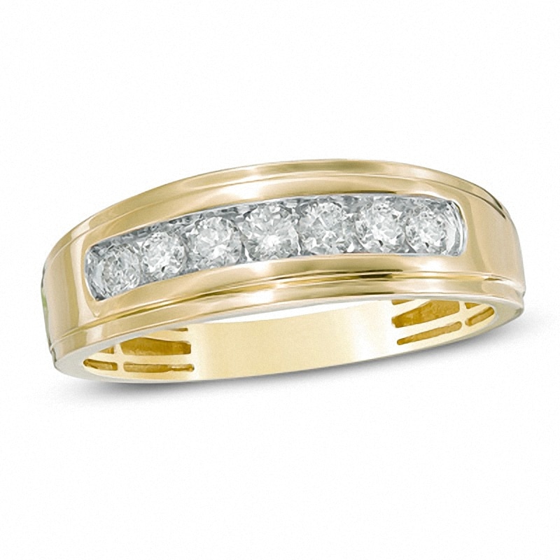 Main Image 1 of Previously Owned - Men's 1/3 CT. T.W. Diamond Seven Stone Step Edge Anniversary Band in 10K Gold