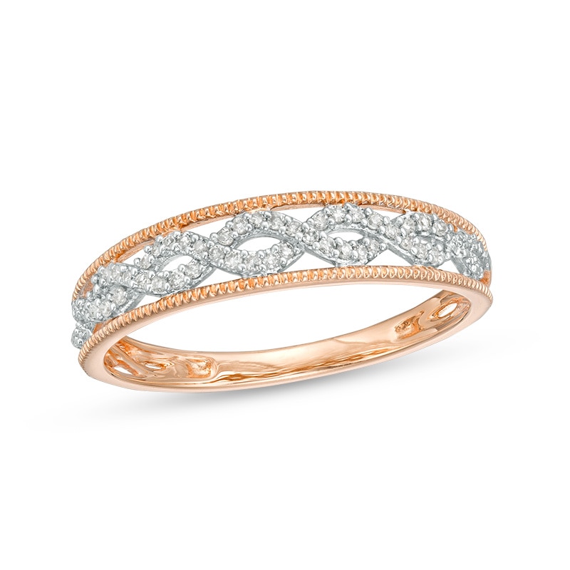 Main Image 1 of Previously Owned - 1/15 CT. T.W. Diamond Open Twist Vintage-Style Anniversary Band in 10K Rose Gold