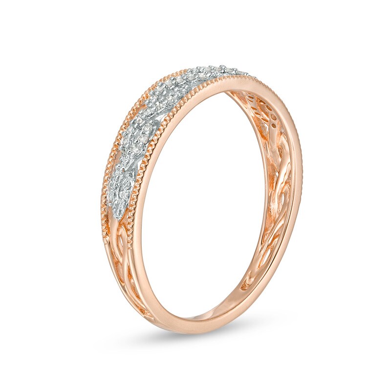 Main Image 2 of Previously Owned - 1/15 CT. T.W. Diamond Open Twist Vintage-Style Anniversary Band in 10K Rose Gold
