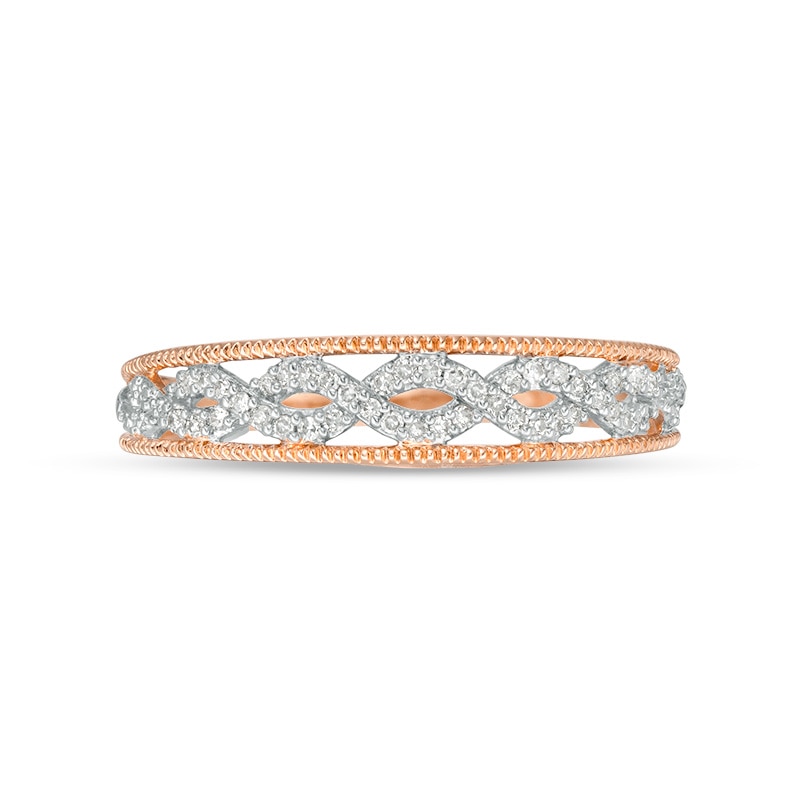 Main Image 4 of Previously Owned - 1/15 CT. T.W. Diamond Open Twist Vintage-Style Anniversary Band in 10K Rose Gold