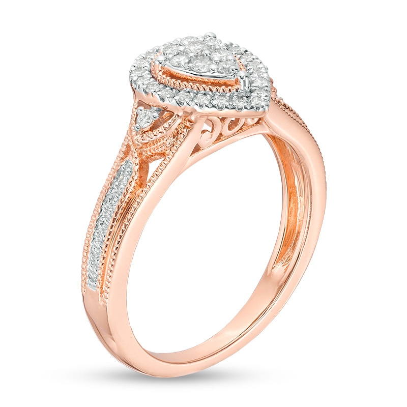 Main Image 2 of Previously Owned - 1/4 CT. T.W. Composite Diamond Pear-Shaped Frame Vintage-Style Engagement Ring in 10K Rose Gold