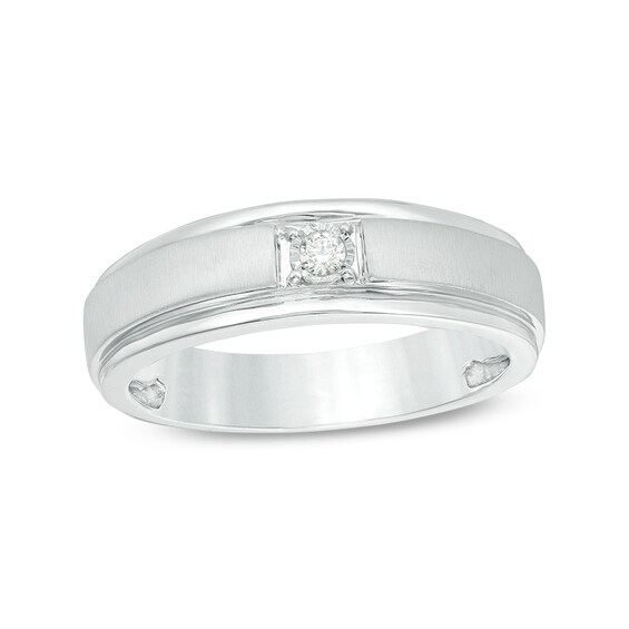 Previously Owned - 1/20 CT. T.w. Diamond Solitaire Satin Wedding Band in 10K White Gold
