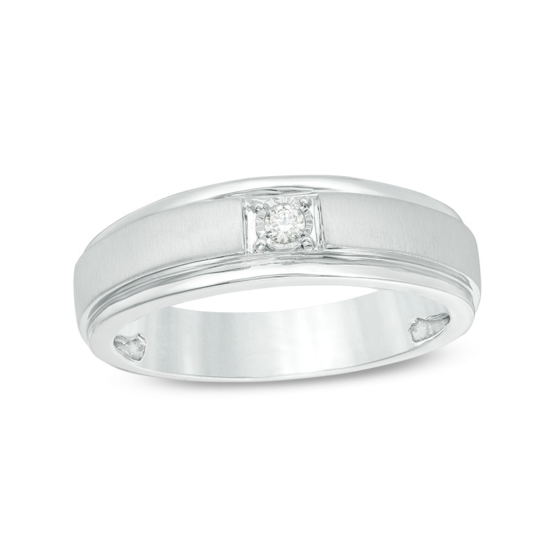 Main Image 1 of Previously Owned - 1/20 CT. T.W. Diamond Solitaire Satin Wedding Band in 10K White Gold