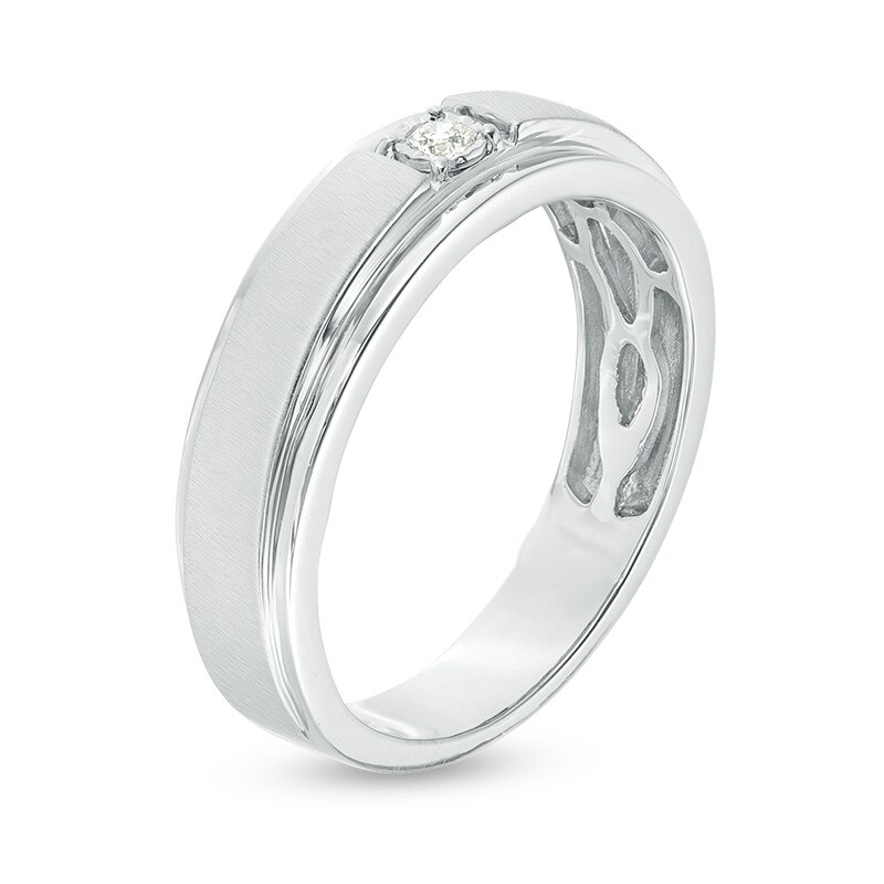 Main Image 3 of Previously Owned - 1/20 CT. T.W. Diamond Solitaire Satin Wedding Band in 10K White Gold