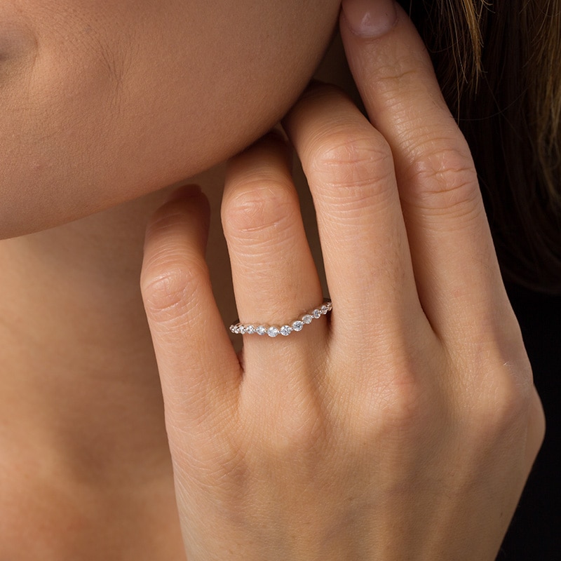 Main Image 2 of Previously Owned - 1/4 CT. T.W. Diamond Contour Anniversary Band in 14K White Gold