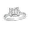 Thumbnail Image 0 of Previously Owned - 1/4 CT. T.W. Quad Princess-Cut Diamond Frame Vintage-Style Engagement Ring in 10K White Gold