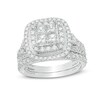 Thumbnail Image 1 of Previously Owned - 2 CT. T.W. Quad Princess-Cut Diamond Double Frame Vintage-Style Bridal Set in 14K White Gold