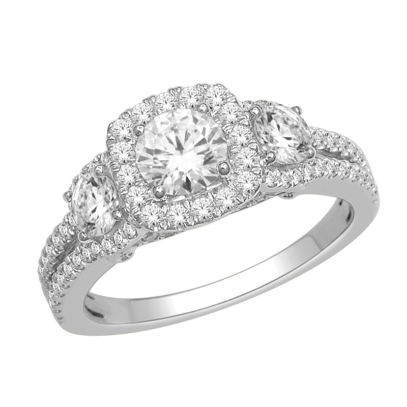 Main Image 1 of Previously Owned - 2 CT. T.W. Diamond Three Stone Bridal Set in 14K White Gold