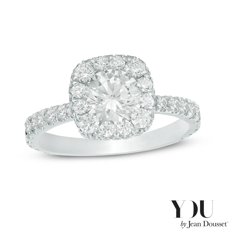 Main Image 1 of Previously Owned - YOU by Jean Dousset™ 2 CT. T.W.  Diamond Cushion Frame Engagement Ring in 14K White Gold (I/SI2)