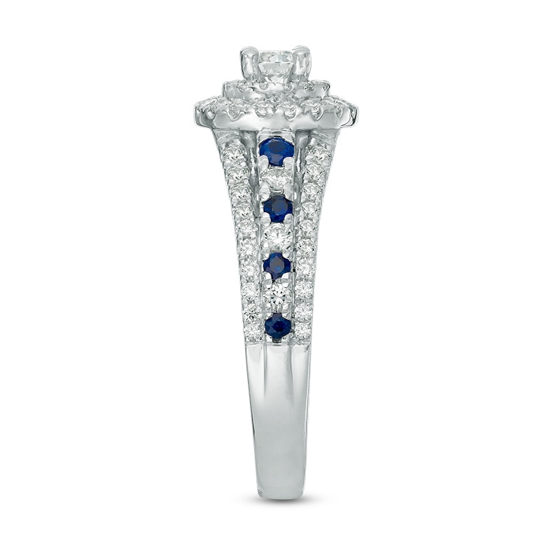 Main Image 4 of Previously Owned - Vera Wang Love Collection 7/8 CT. T.W. Diamond and Blue Sapphire Double Frame Engagement Ring