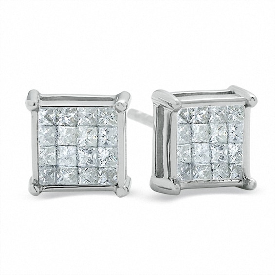 Previously Owned - 1/2 CT. T.w. Square-Cut Diamond Fashion Earrings in 14K White Gold