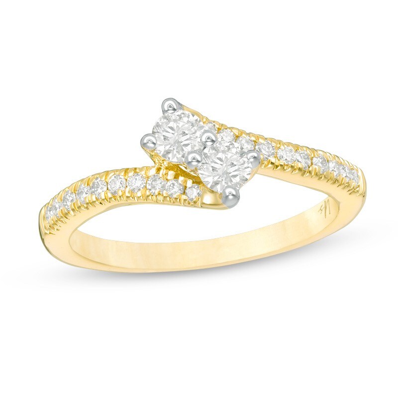 Main Image 1 of Previously Owned - Ever Us® 1/2 CT. T.W. Two-Stone Diamond Bypass Ring in 14K Gold