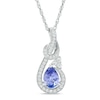 Thumbnail Image 1 of Previously Owned - Pear-Shaped Tanzanite and Lab-Created White Sapphire Frame Knot Pendant in Sterling Silver