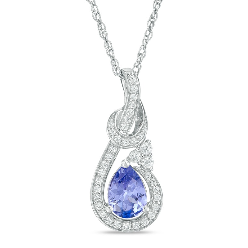 Main Image 1 of Previously Owned - Pear-Shaped Tanzanite and Lab-Created White Sapphire Frame Knot Pendant in Sterling Silver