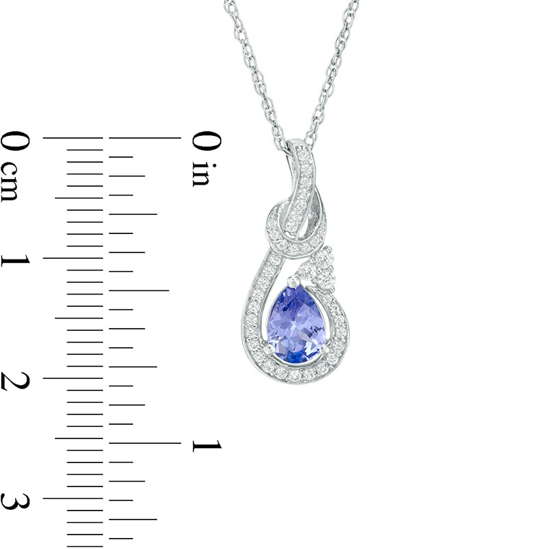 Main Image 2 of Previously Owned - Pear-Shaped Tanzanite and Lab-Created White Sapphire Frame Knot Pendant in Sterling Silver